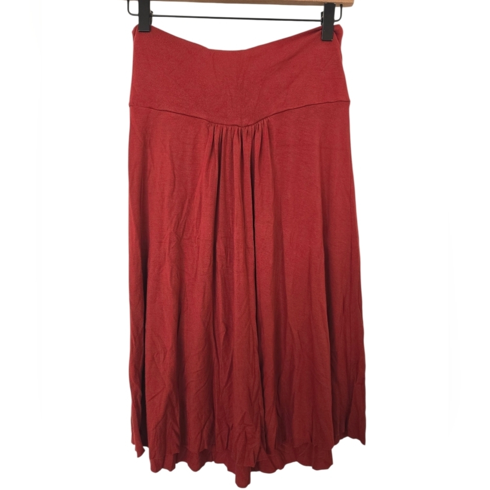 Sworn Virgen Vintage Rust Red Tie Front Skirt Size Large Flowy Boho Midi Stretch - Picture 4 of 4